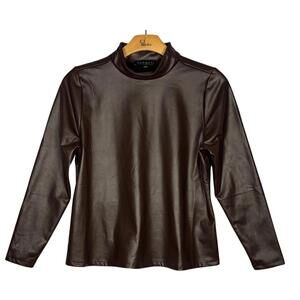 Eloquii Turtleneck Top Brown Faux Leather 14/16